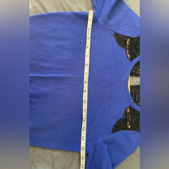 Ann Taylor Royal Blue Sweater Dress with Black Lace Shoulders - Picture 7 of 9